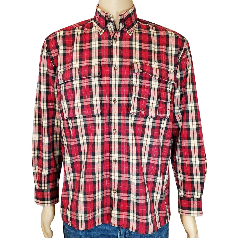 Unique 4 pocket Men's Tommy Hilfiger L/S Red Plaid Button Front Shirt Small EUC